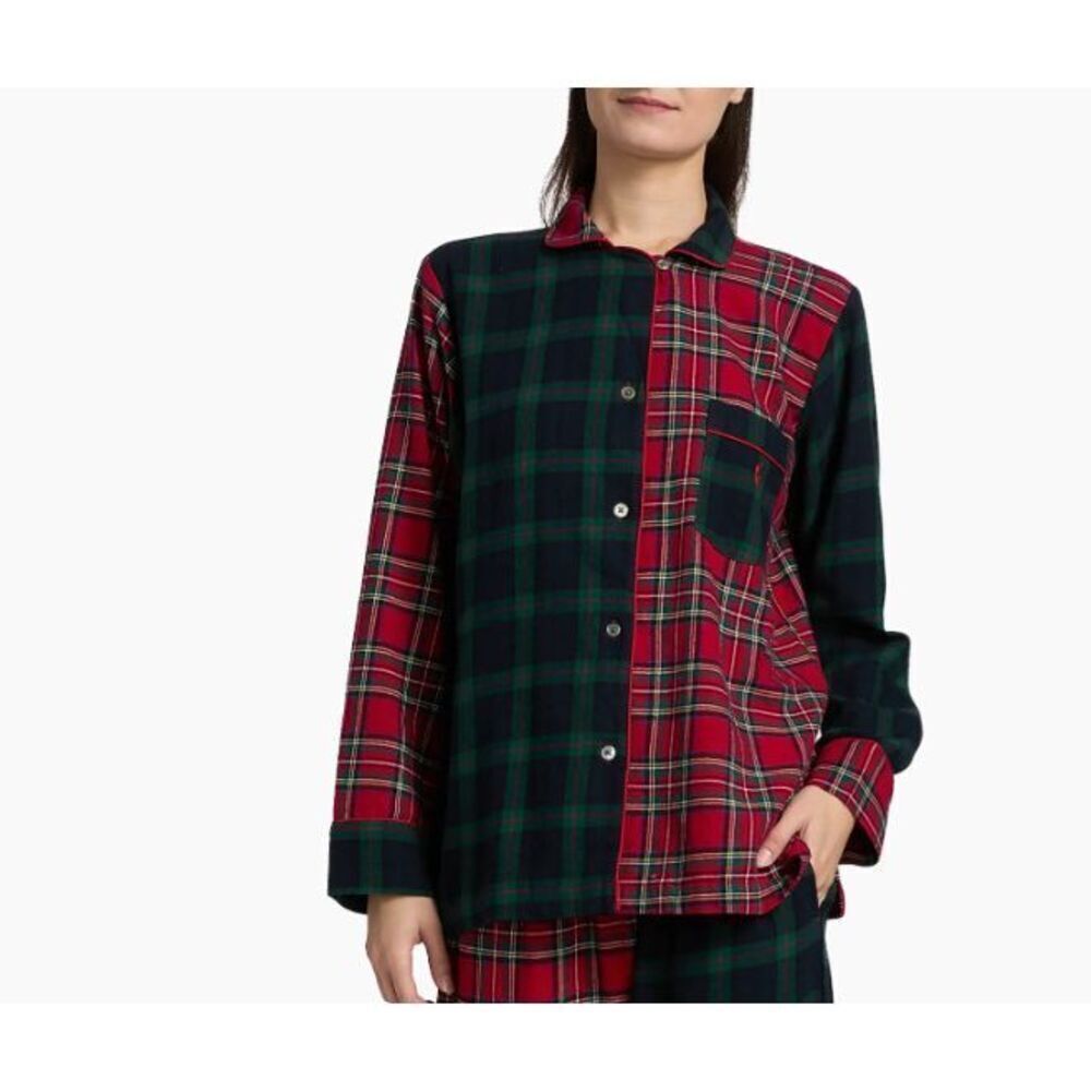 New Women's Polo Ralph Lauren Cozy Flannel Madison Relaxed Fit Pajama Top Sz M.